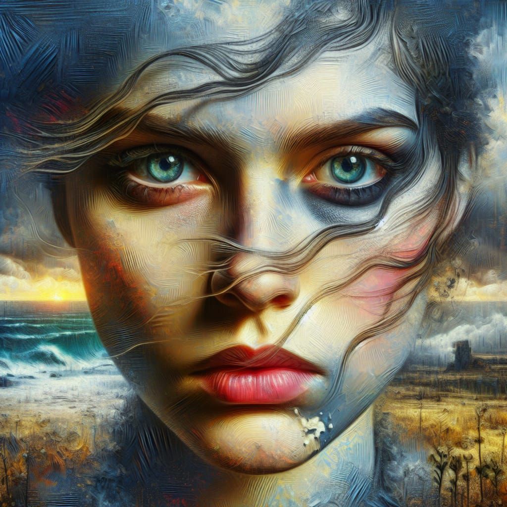 Resilient Woman in Storm: Romantic Digital Art