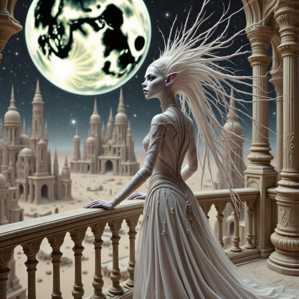 Ethereal Alien Queen in Starlit Desert