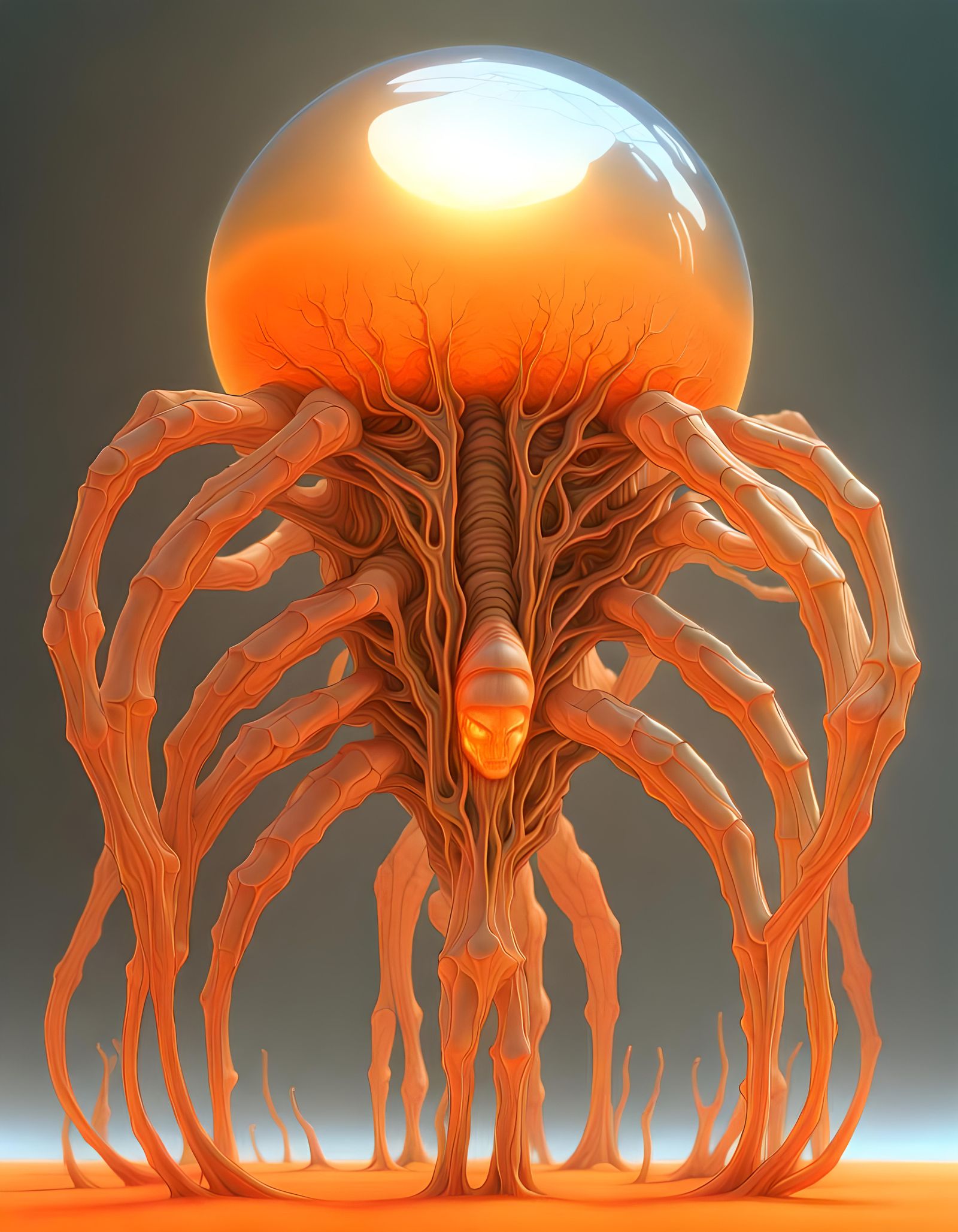 Silicon lifeform with an orange glow from its center and translucent crystal body and limbs.