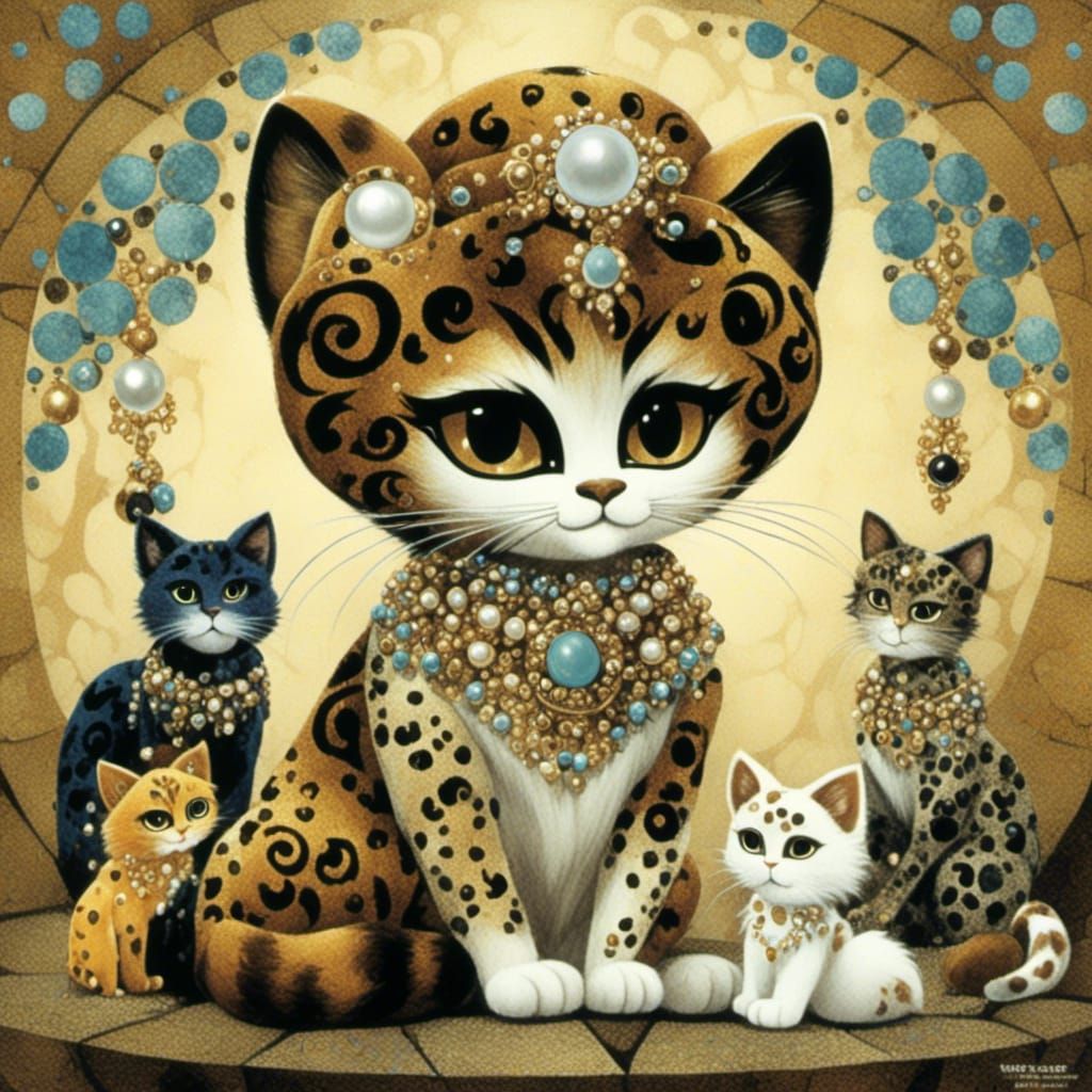 <lora:Feline Folk:1.0> chibi cat with the pearl earring with...