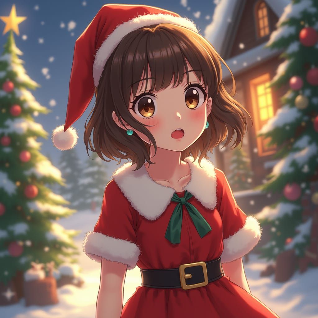 Anime Girl in Christmas Setting, Ghibli Style