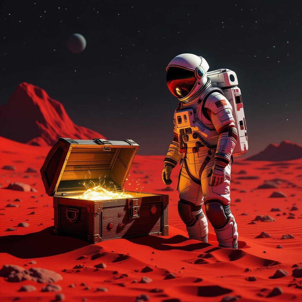 Astronaut and Alien Treasure Chest: Sci-Fi Art