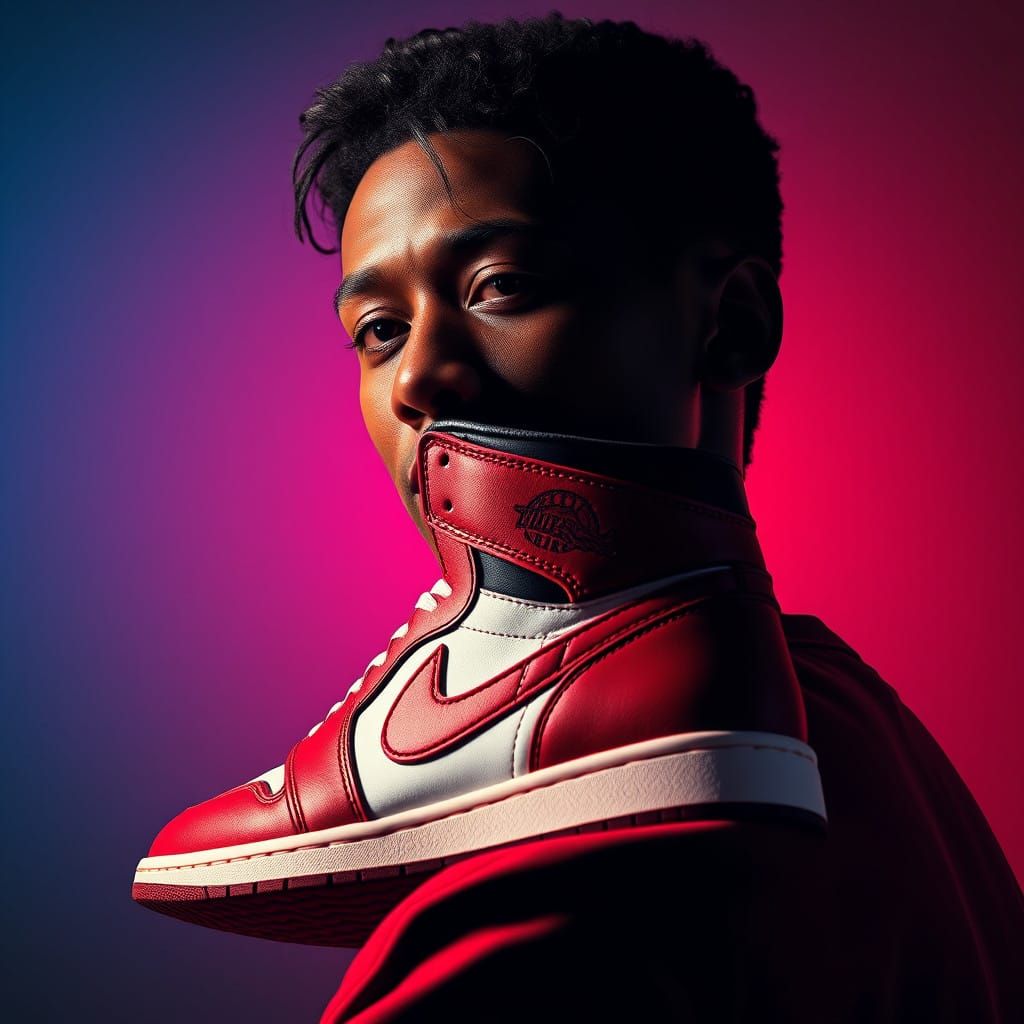 Luxurious Portrait in Triadic Hues, Showcasing High-End Fash...