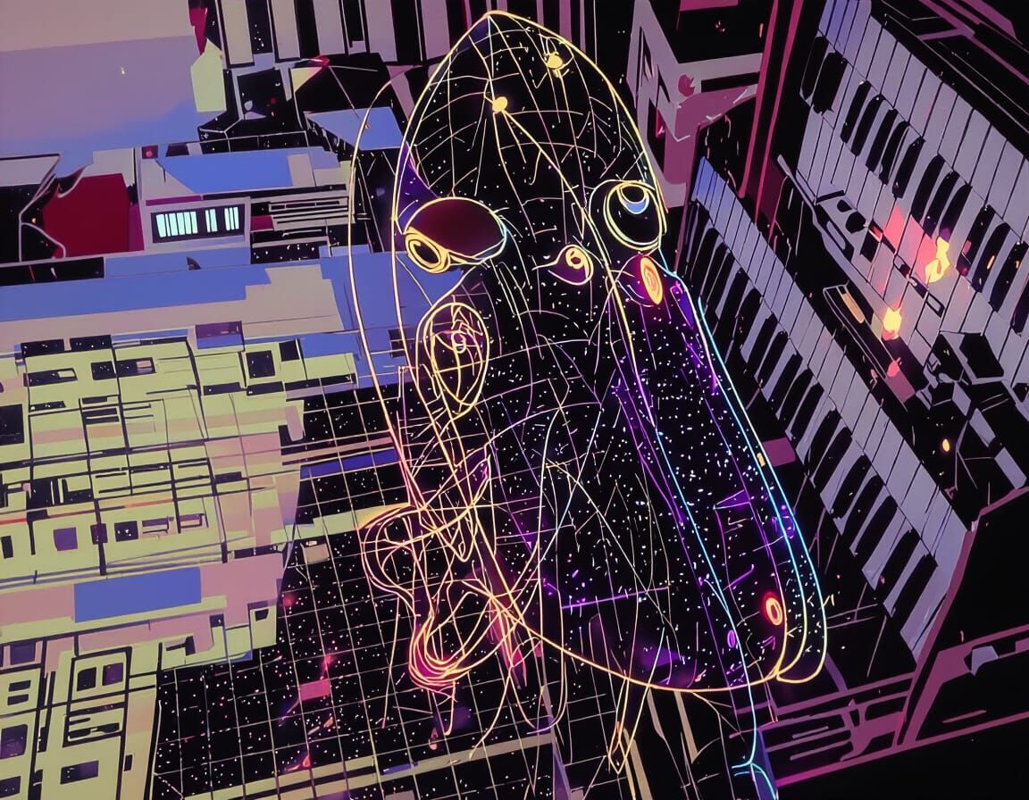 Luminous Glowing Squid Lamp in Retro-Futuristic Style