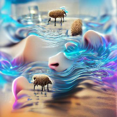 Water Sheep in 8K 3D Parallax Photoillustration