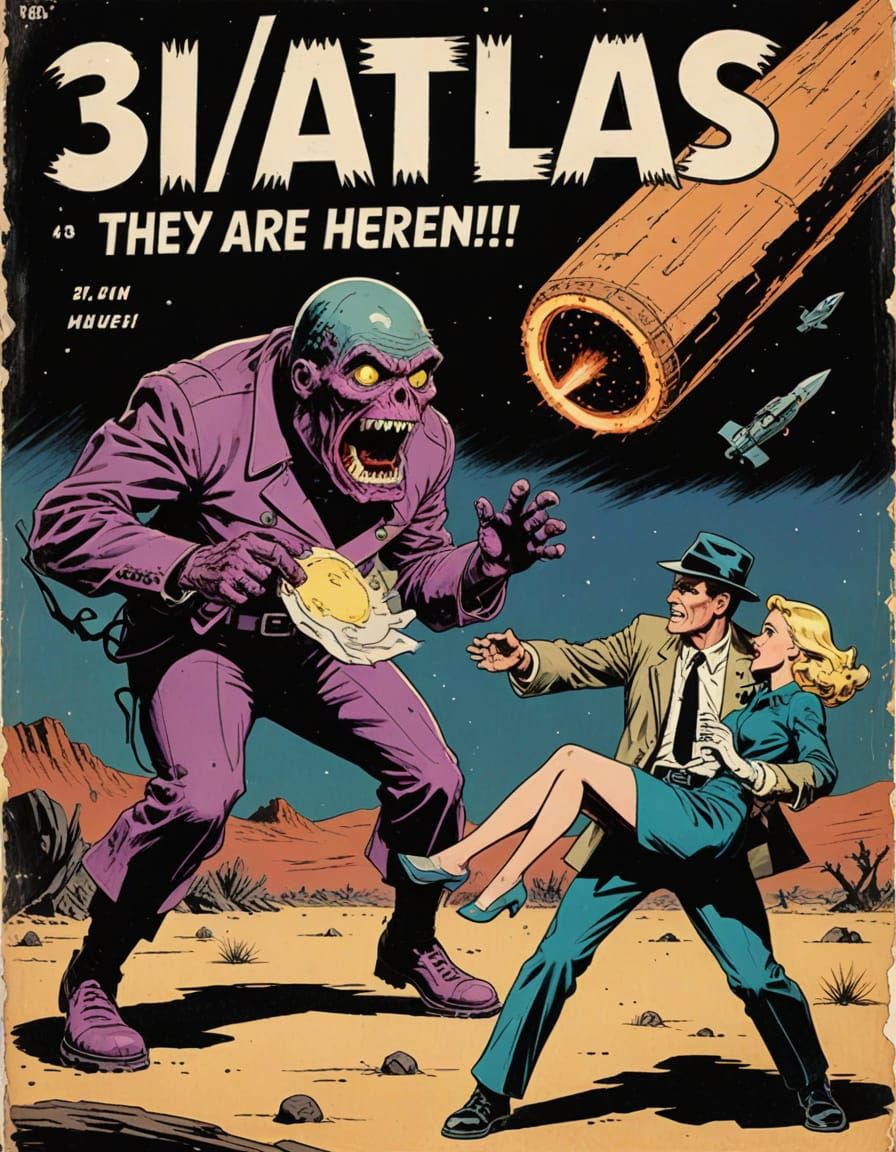 1950s Comic Art: Monster Attacks Desert Town Under Twilight ...