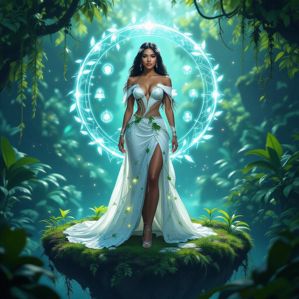 Futuristic Latina Queen in Bioluminescent Jungle