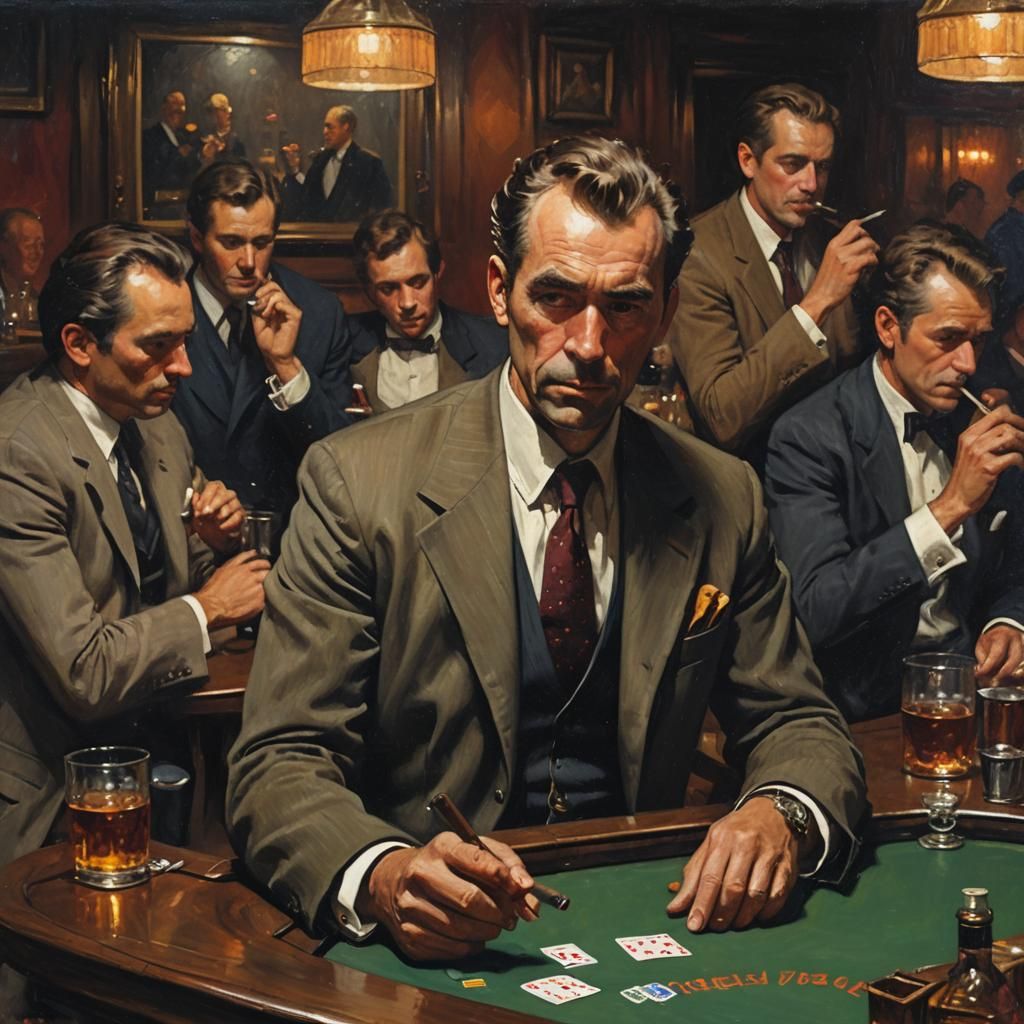 Poker Night at the Bar: An Oil Painting