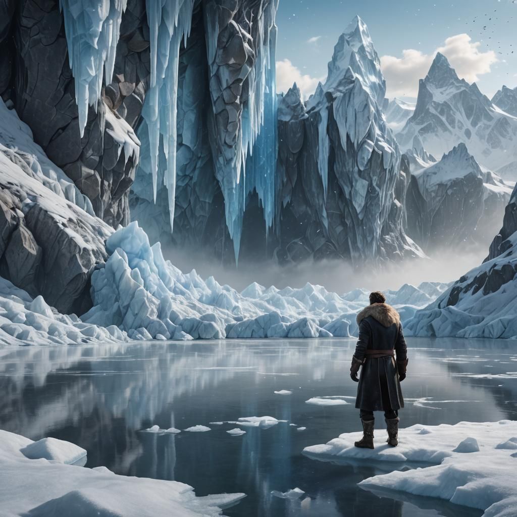 Frozen Lake Landscape with Figure in Digital Matte Painting