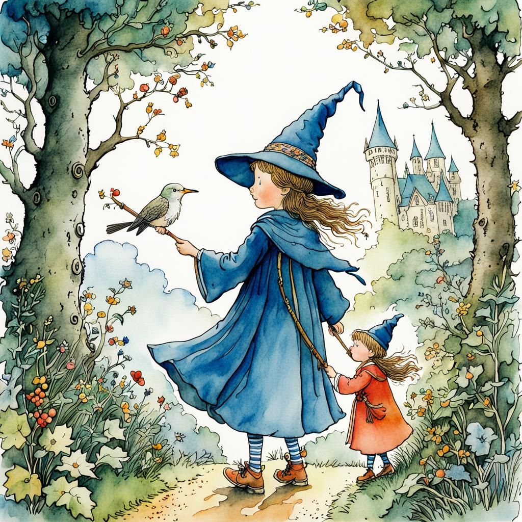 Whimsical Wizard Storybook Illustration in Watercolor