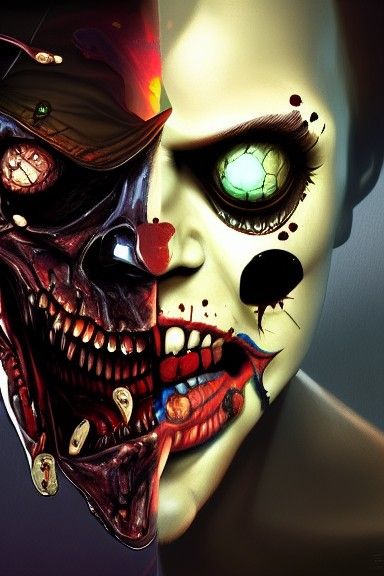 Two-Faced Villain Concept Art in Maximalist Style
