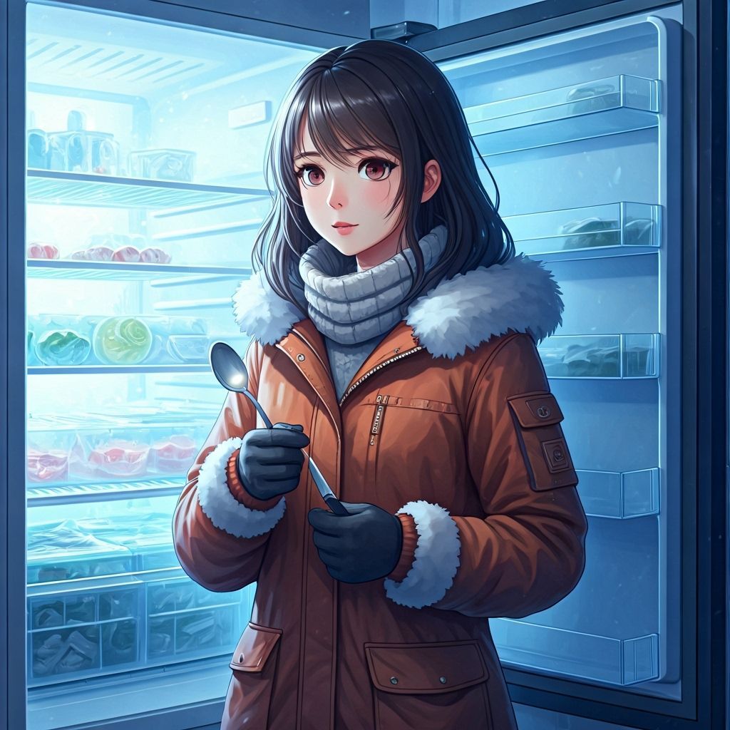 Anime Woman's Icy Refrigerator Adventure