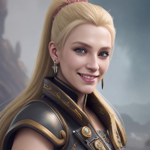 Blonde Woman with High Ponytail Smiling, Fantasy Concept Art