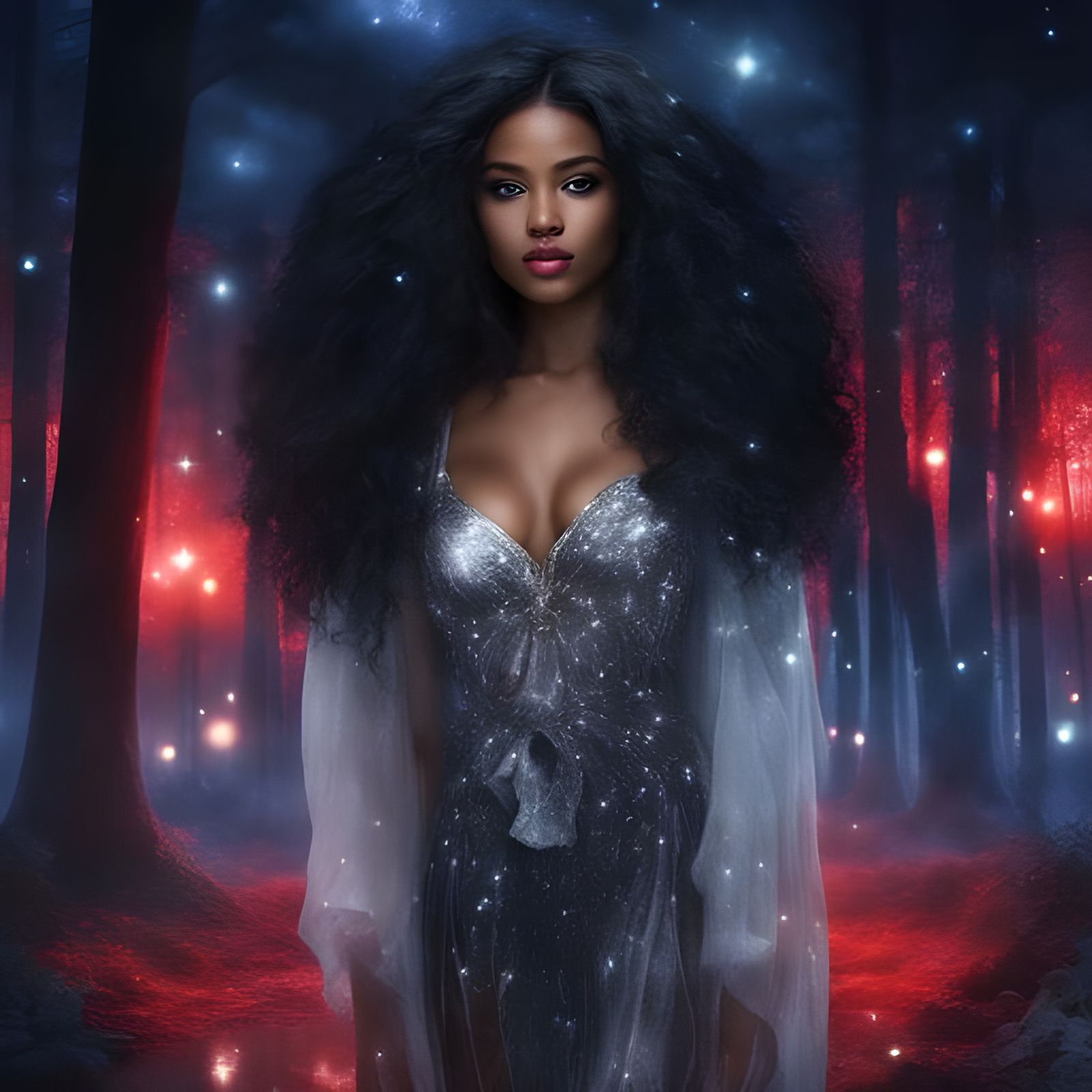 Beautiful Woman in Glowing Forest, Digital Art