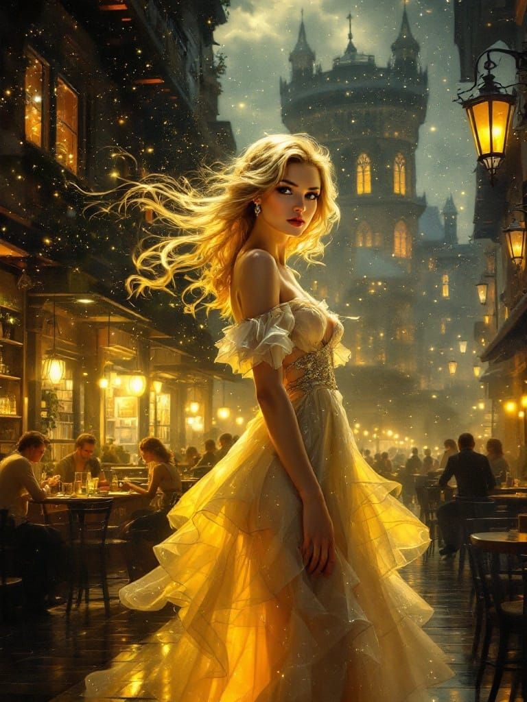 Pin-Up in Spanish Bar with Ethereal Golden Light