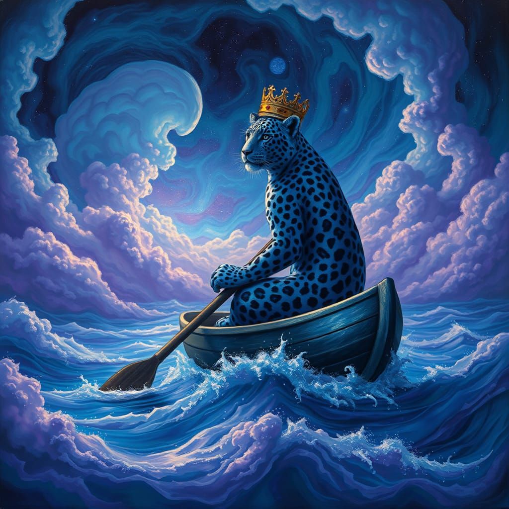 Blue Leopard King Paddling in Starry Ocean
