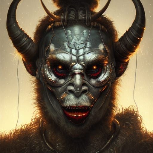 Hyperdetailed Cyborg Krampus Portrait in Moonlight