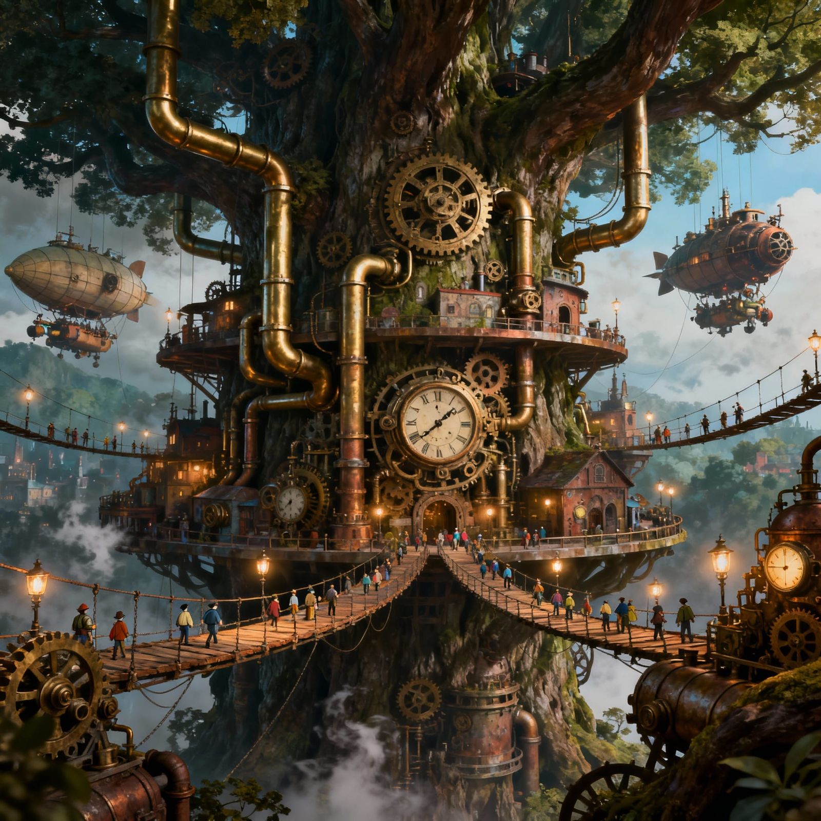 Steampunk City in Ancient Tree Concept Art