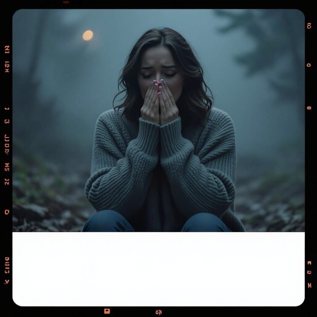 Cinematic Still of Woman Sneezing in Gray Mist