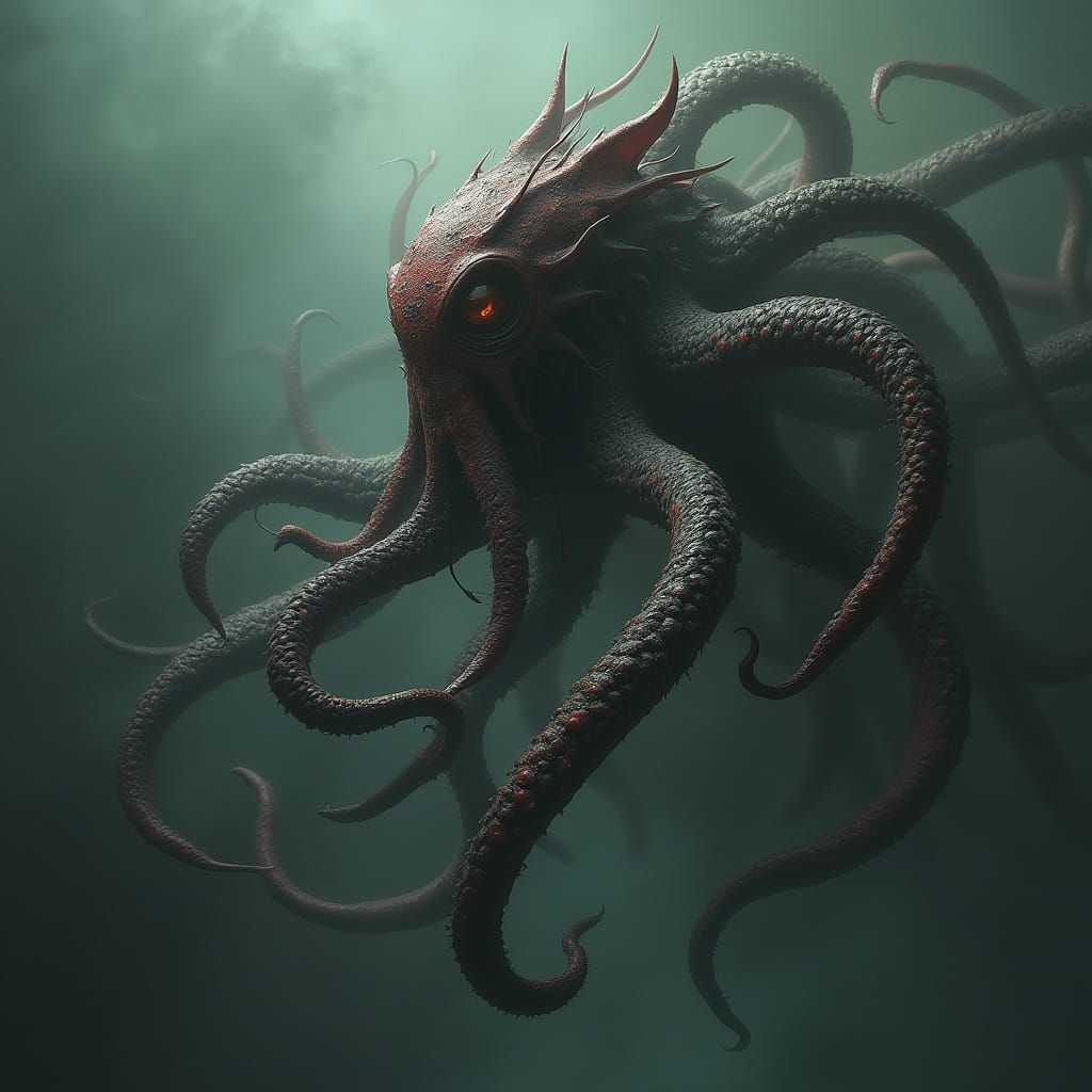 Eerie Tentacled Creature in Dark Mystical Realm