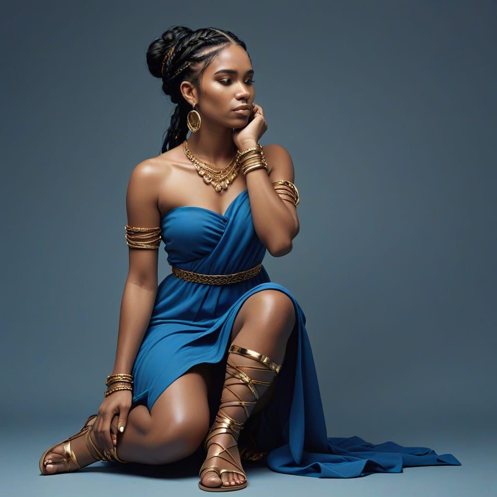 Stylish Woman in Blue Dress: Digital Illustration