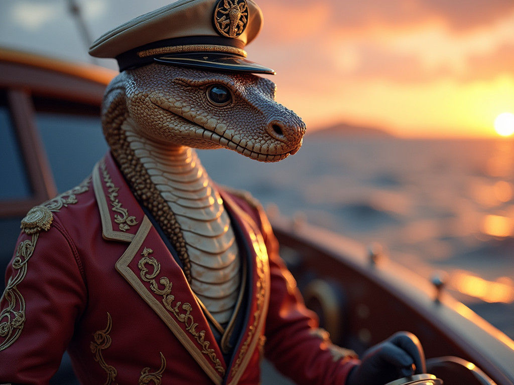 Python Captaining Yacht in Hyperrealistic Style