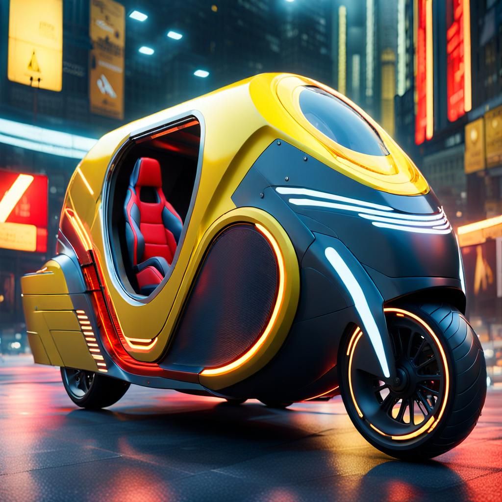 Futuristic Enclosed Tandem Motorbike in Sci-Fi Style