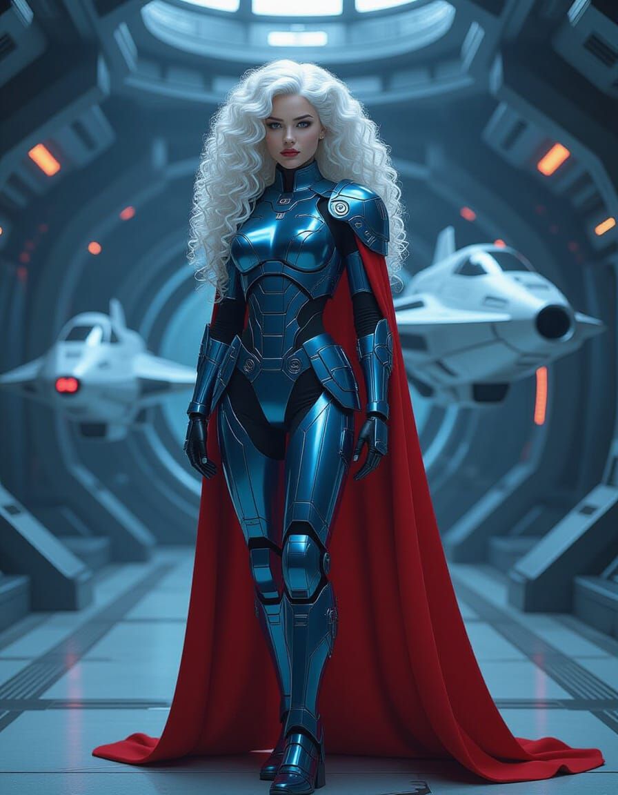 Cyberpunk Robot Woman in Futuristic Space Station