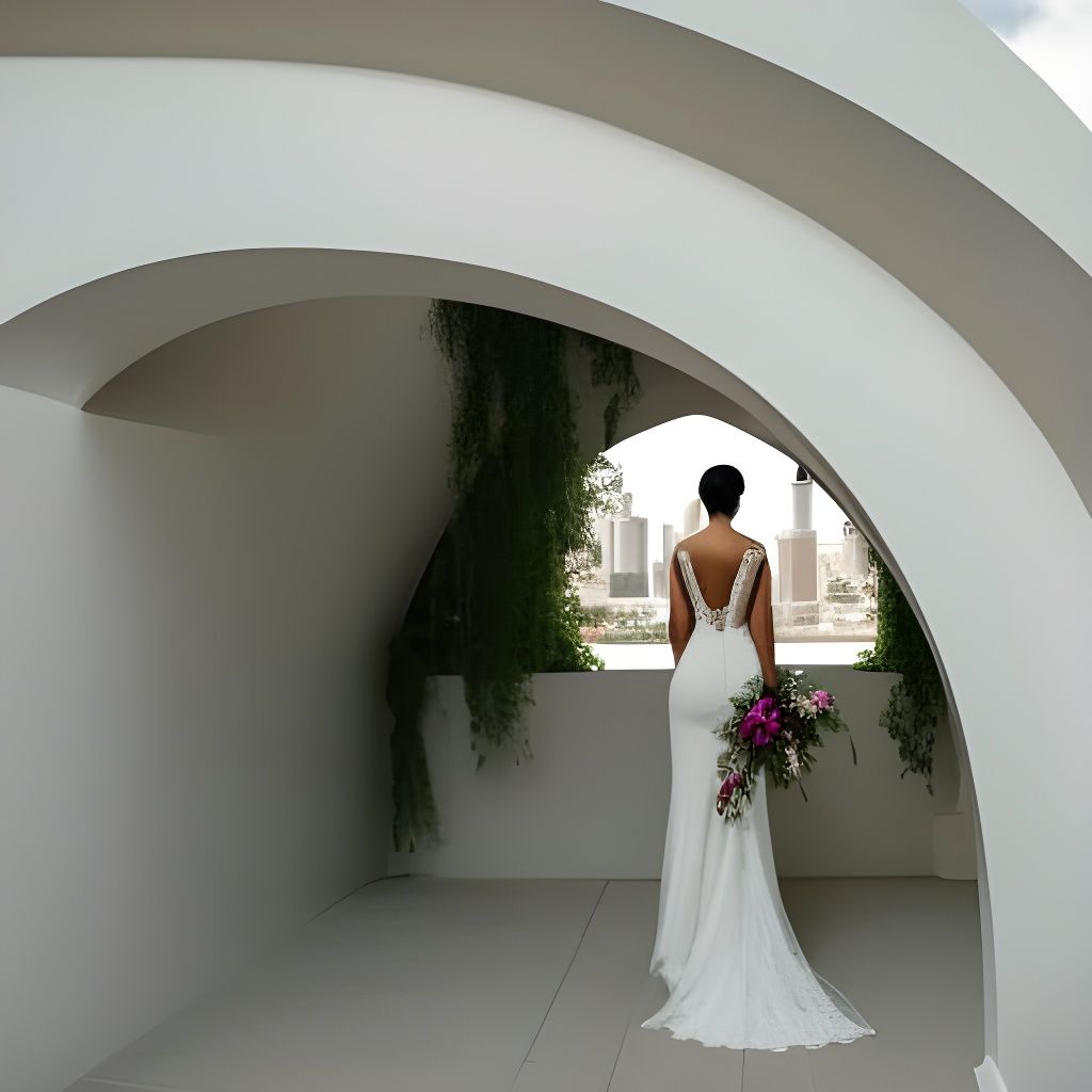 Woman in Wedding Dress Running with Lilies
