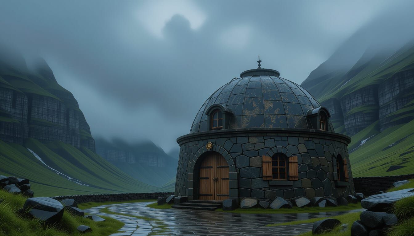 Ancient Steampunk Building Under Overcast Sky