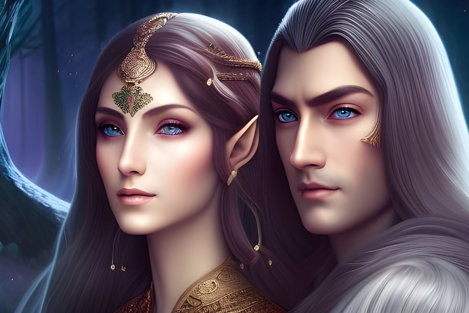 Elegant Elven Couple Portrait in Storybook Style