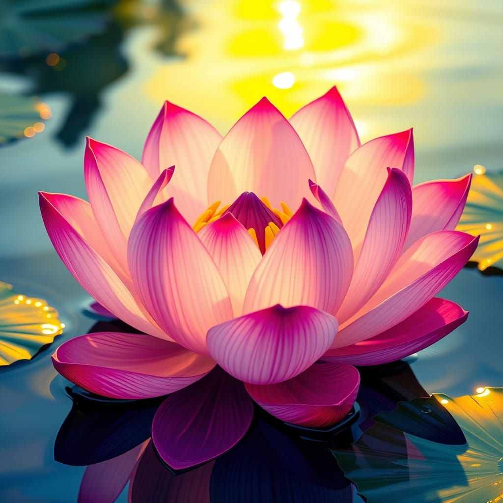 Vibrant Lotus Flower in Impressionist Pop Art Style
