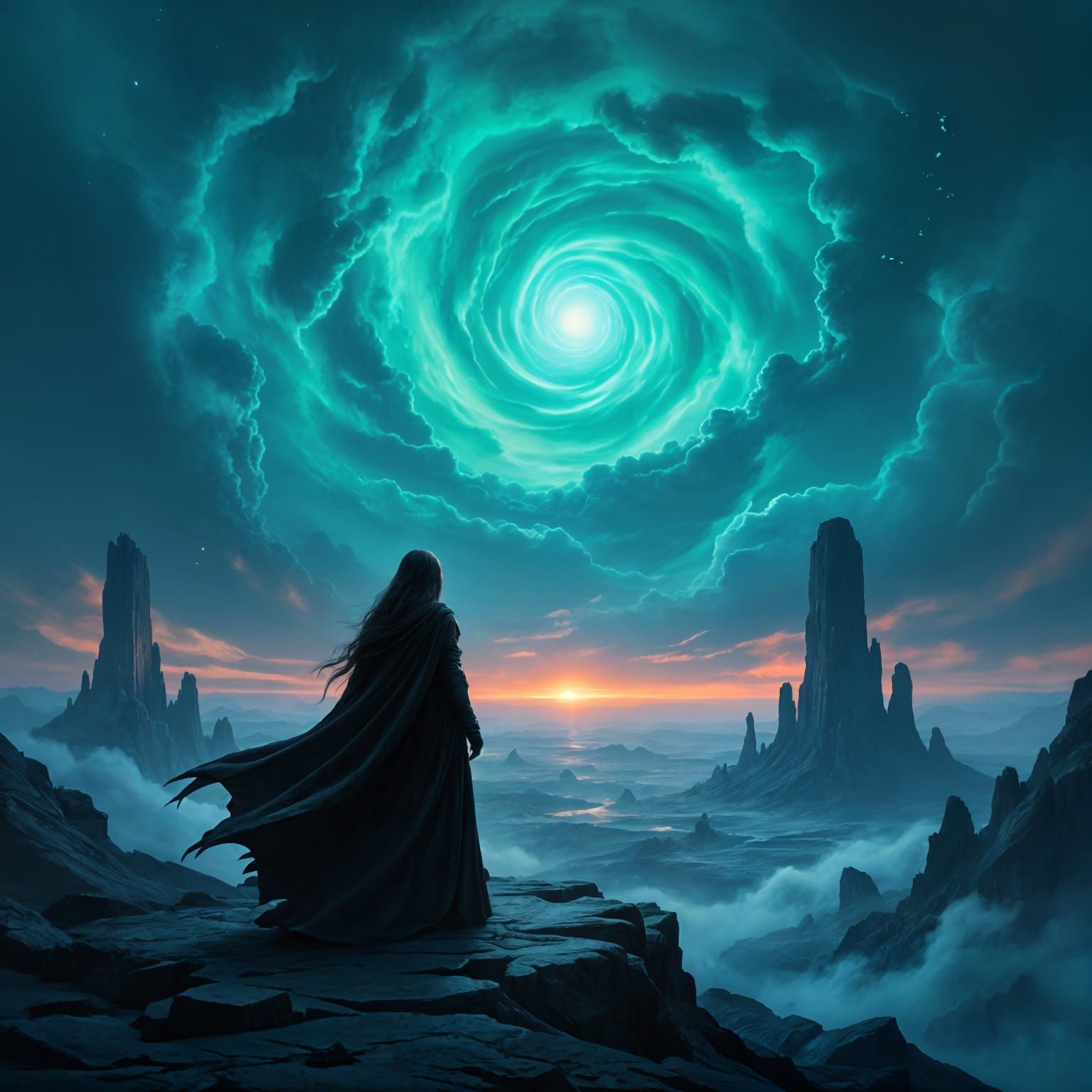 Sorceress Over Alien Landscape in Dark Fantasy Style