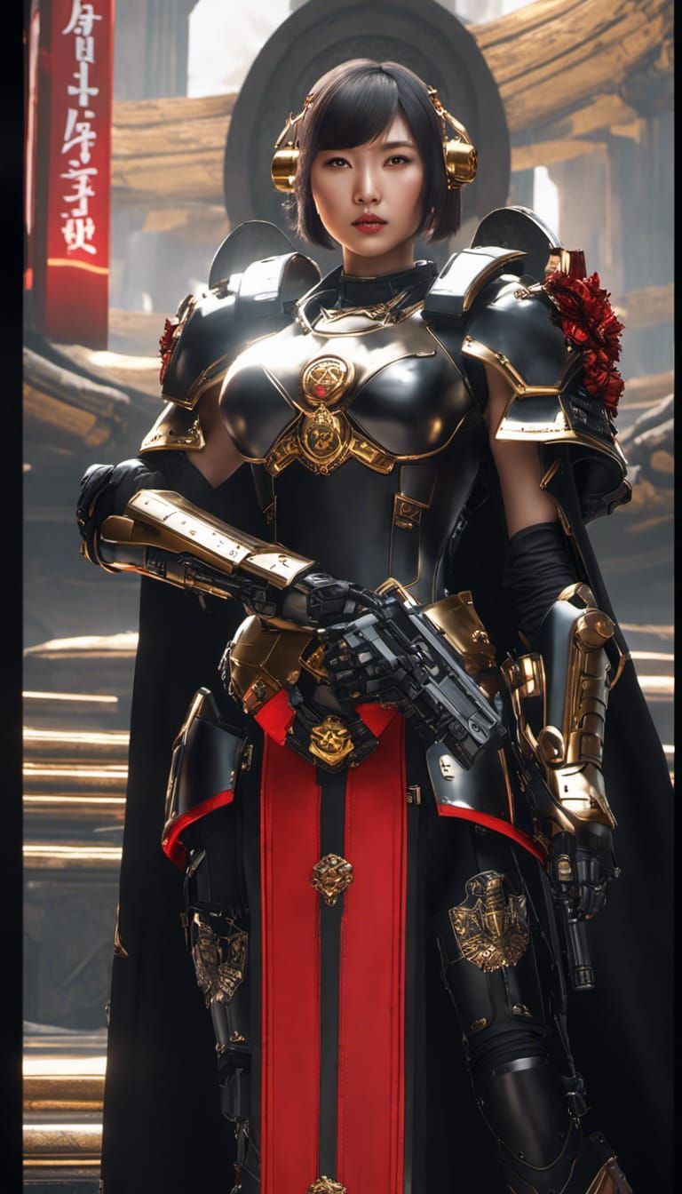 Korean Idol in Cyberpunk Armor with Saintly Halo