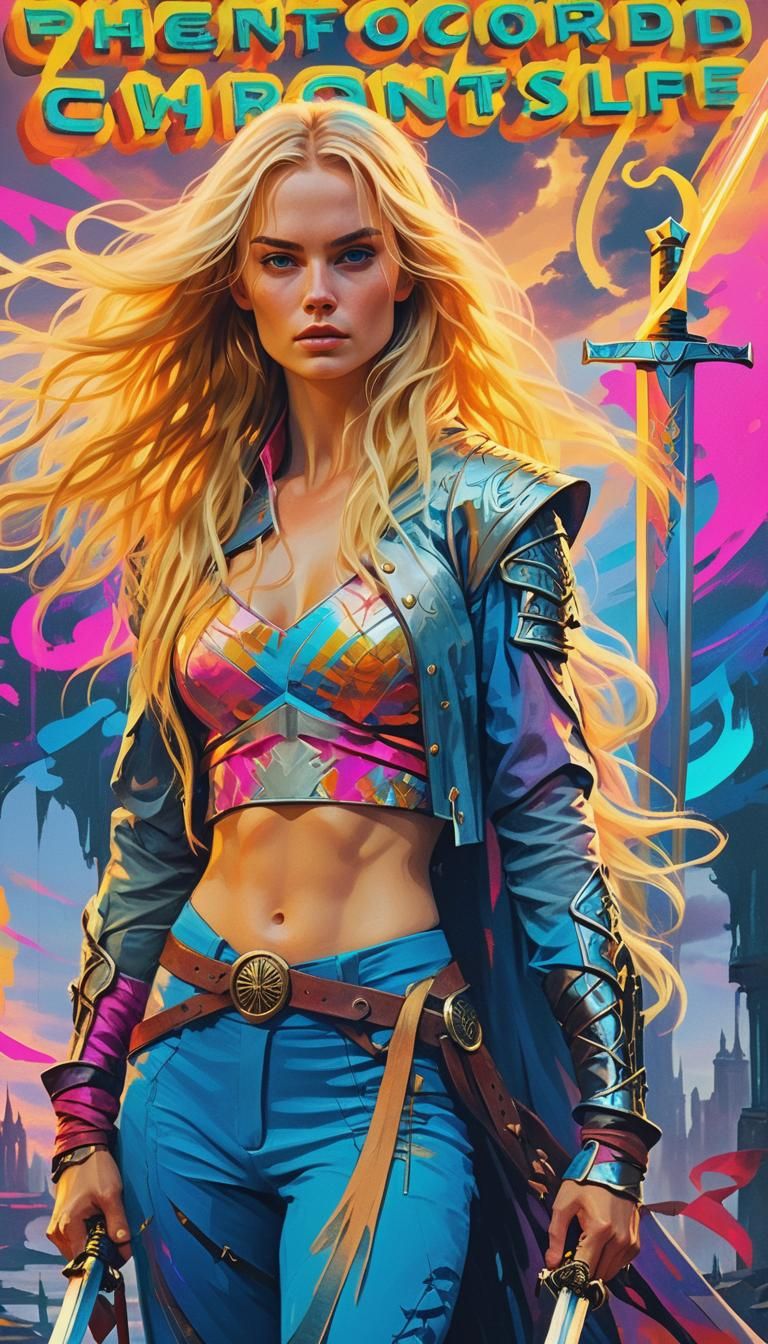 Beautiful Woman Warrior with Swords in Anime Style