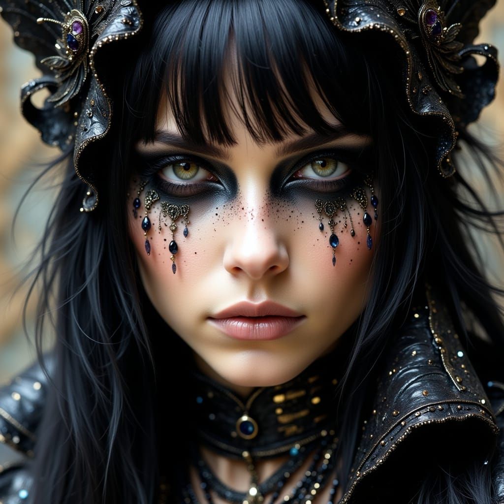 Gothic Punk Queen Portrait in Vermeer Style