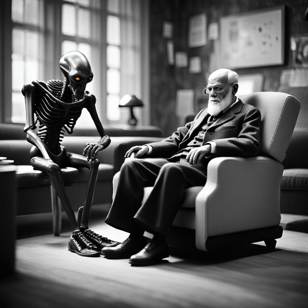 Freud Psychoanalyzes an Alien in BW Photography