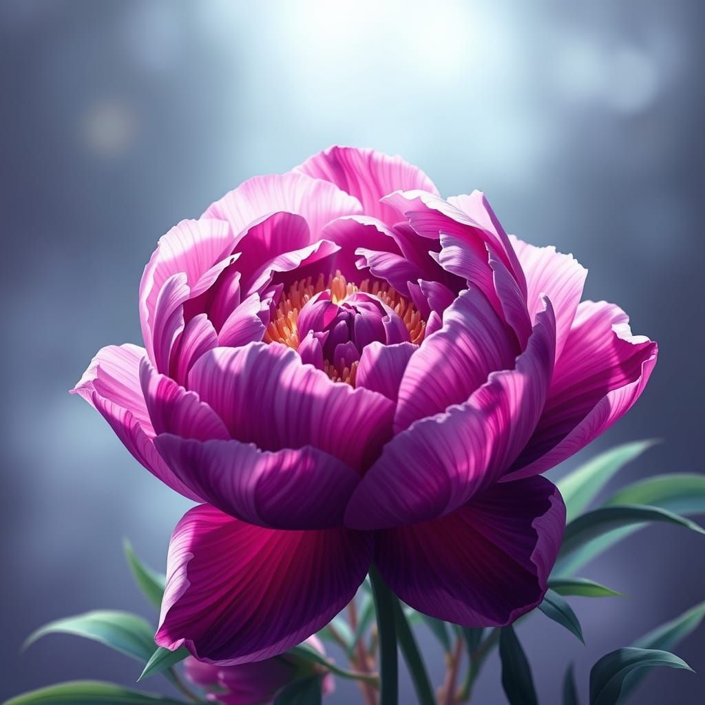 Purple Peony in Digital Anime Style