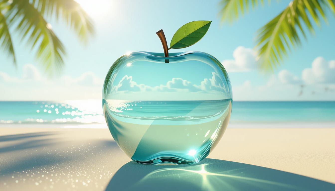 Transparent Sea Glass Apple on Sunny Beach