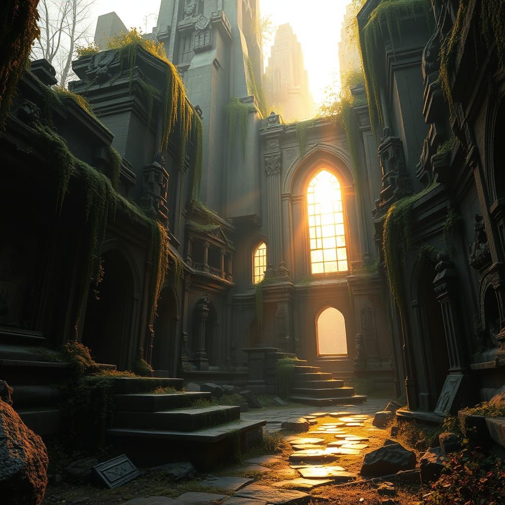 Ancient, Mysterious Ruins in a Golden, Hyper-Realistic 3D Ae...