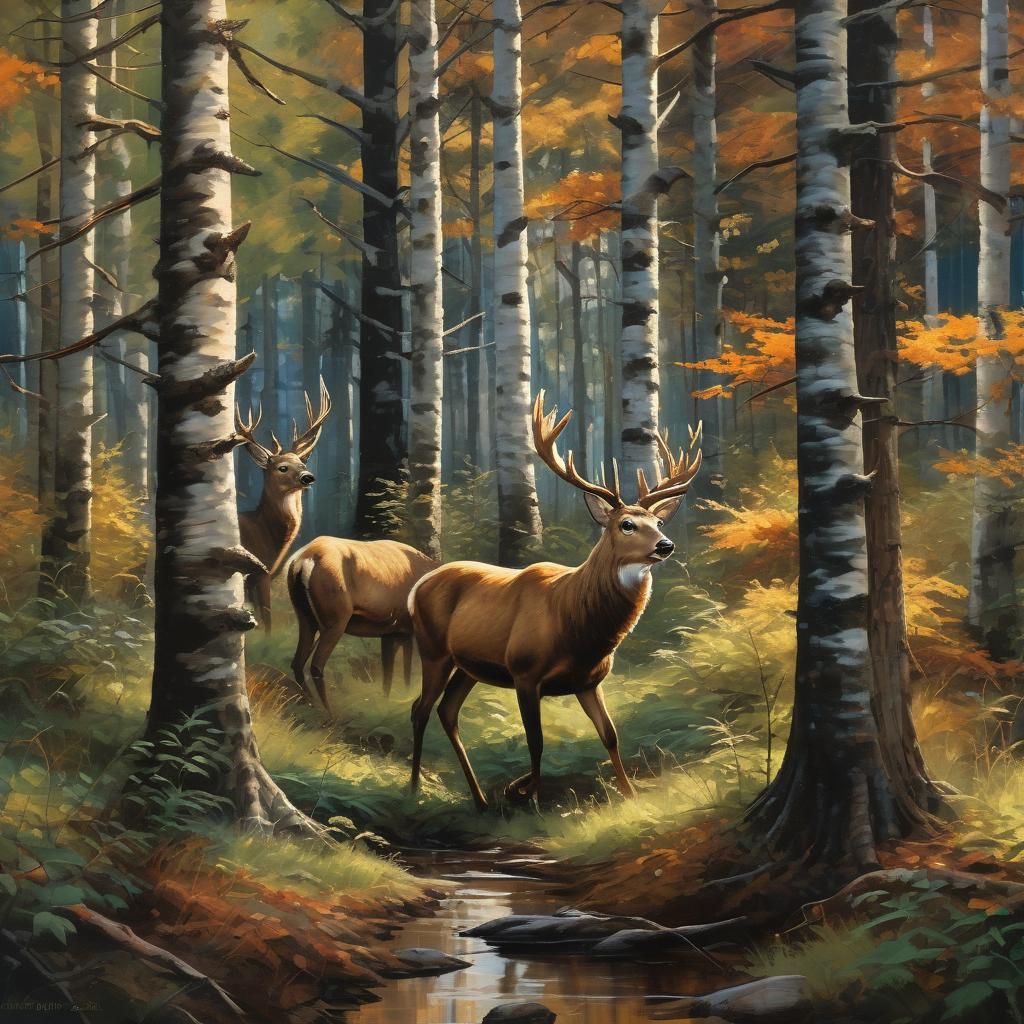 Hunter Chasing Deer: Impressionist Oil Painting