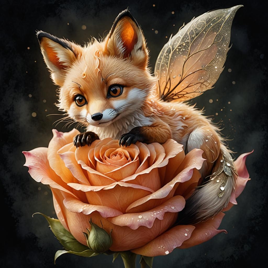 Fairy Fox on a Peach Rose