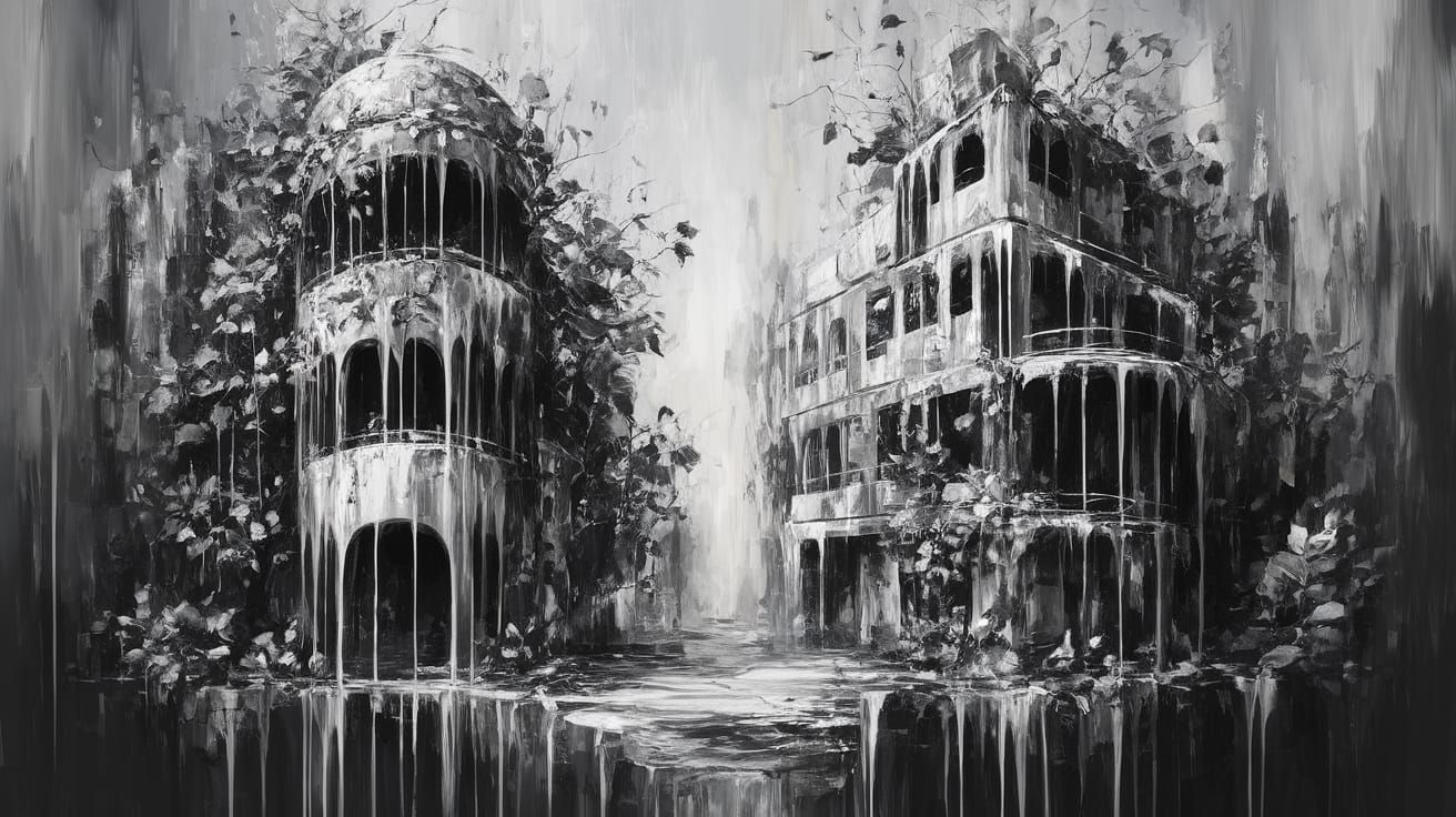 Monochrome Cityscape of Twisted Decay