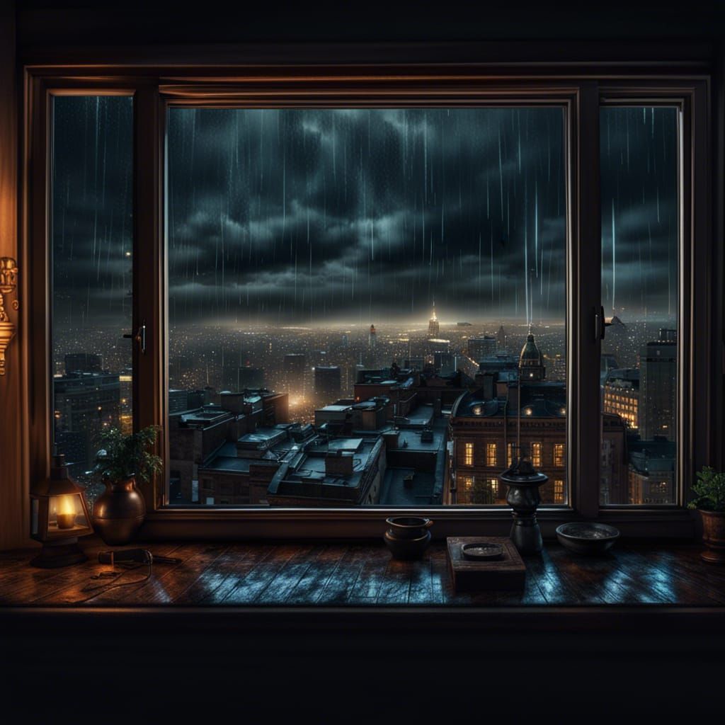 Rainy Night Cityscape: Dramatic Digital Painting