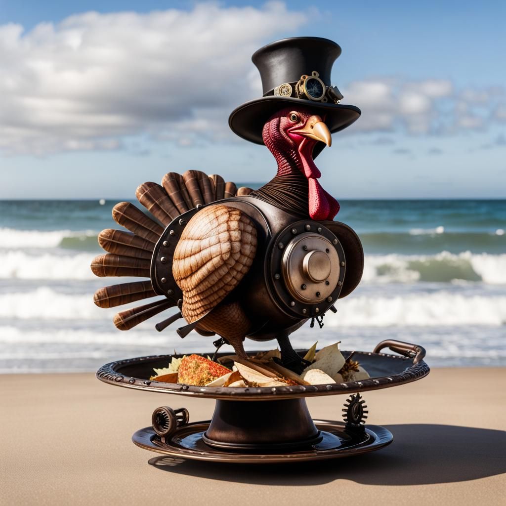 Steampunk Thanksgiving Turkey on Windy Beach