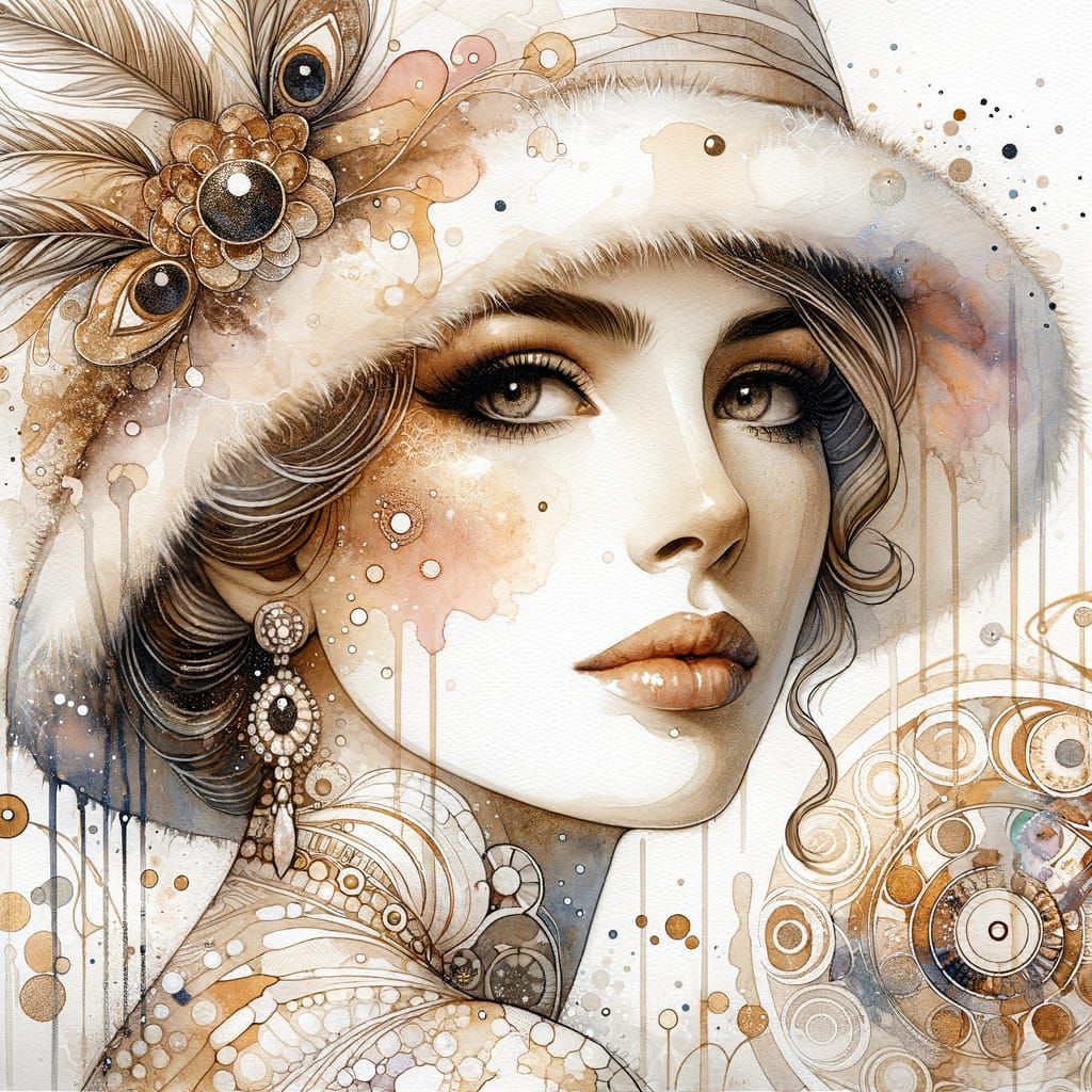 Watercolor Portrait of a Woman in a Cloche Hat