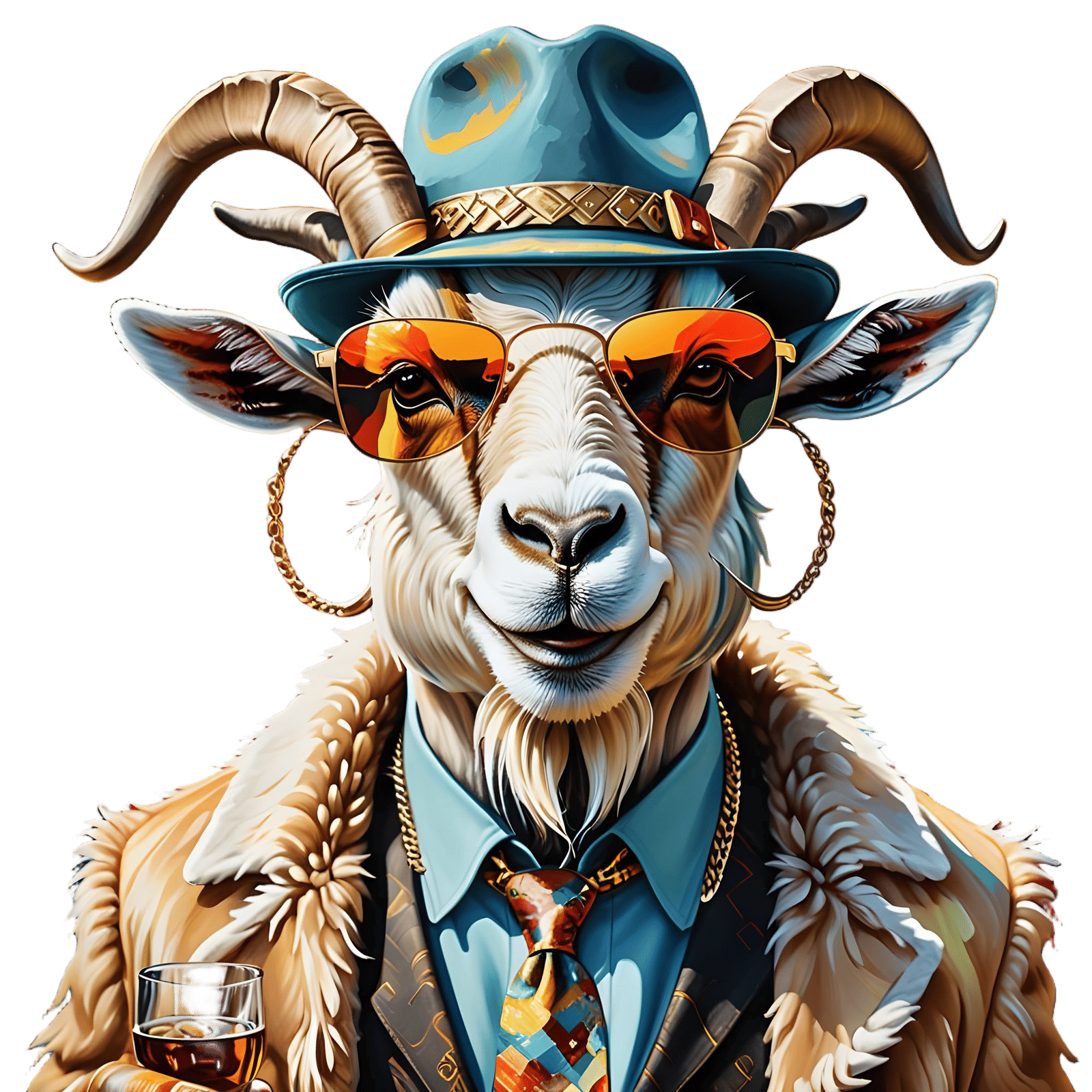 Brutal Goat Mobster Smoking Cigar Portrait