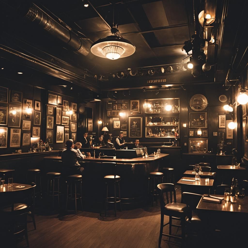 Smoky Jazz Club Interior with Stage Lighting