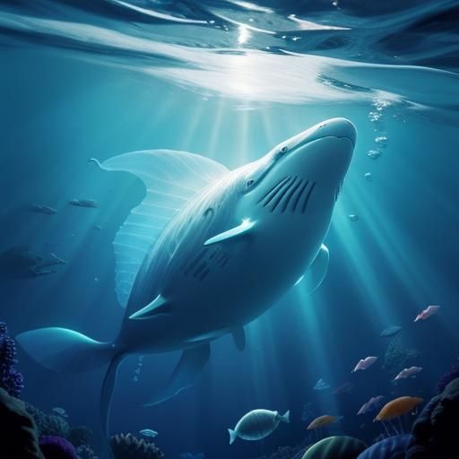 Glowing Glass Whale in Ocean