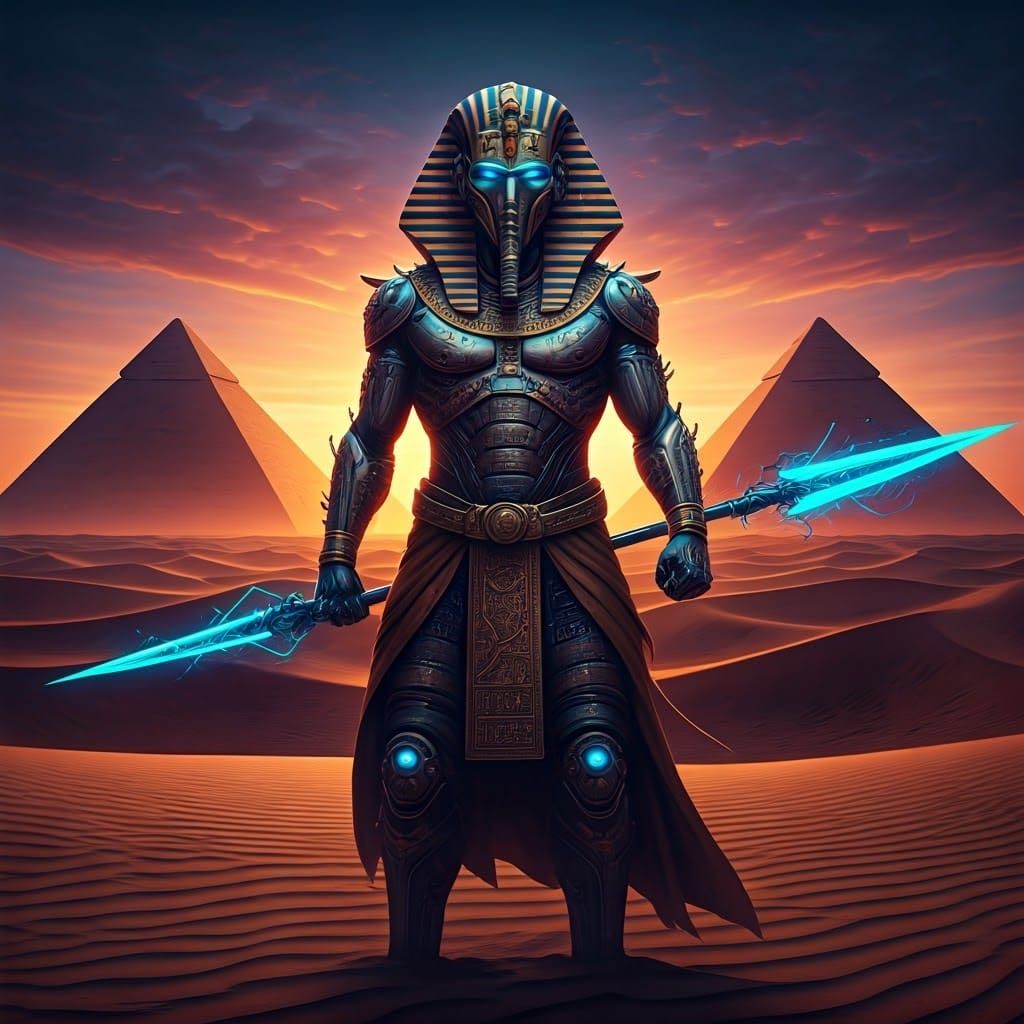 Cyberpunk Warrior Inspired by Ancient Egyptian Design